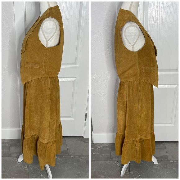 Vintage 70s Lillie Rubin Western Bohemian Leather Vest Skirt Set Sizes L 12 - Picture 3 of 9